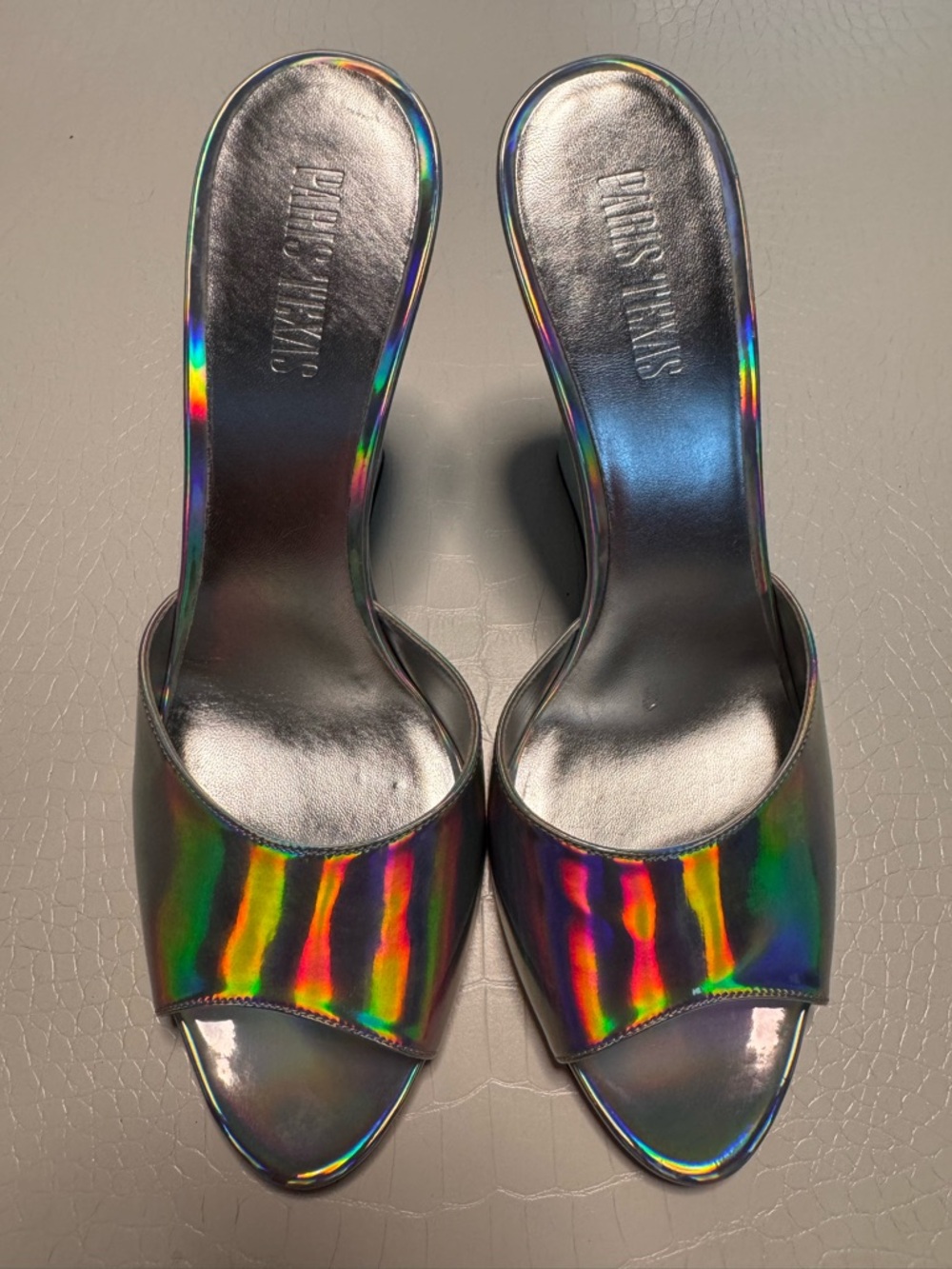Paris Texas Wanda Holographic Rainbow Open-Toe Mule Sandals